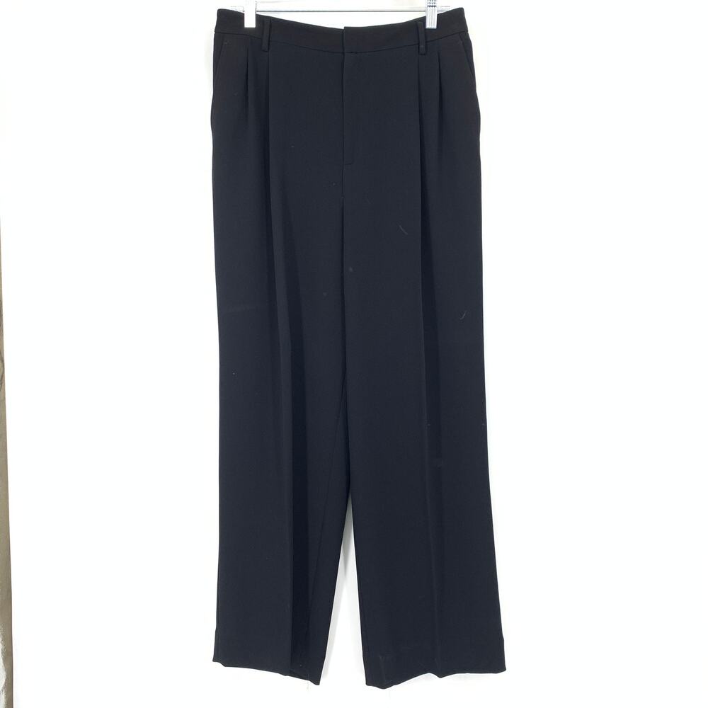Ellen Tracy Pants Womens 12 Black Wide Leg High Rise Pleated Front Matte Finish
